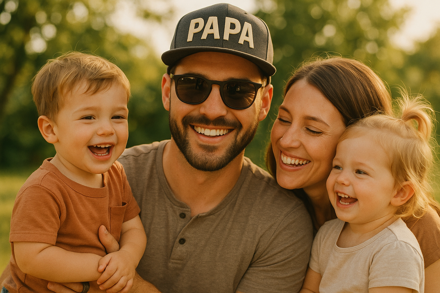add sunglasses to the dad and show him with his young family
